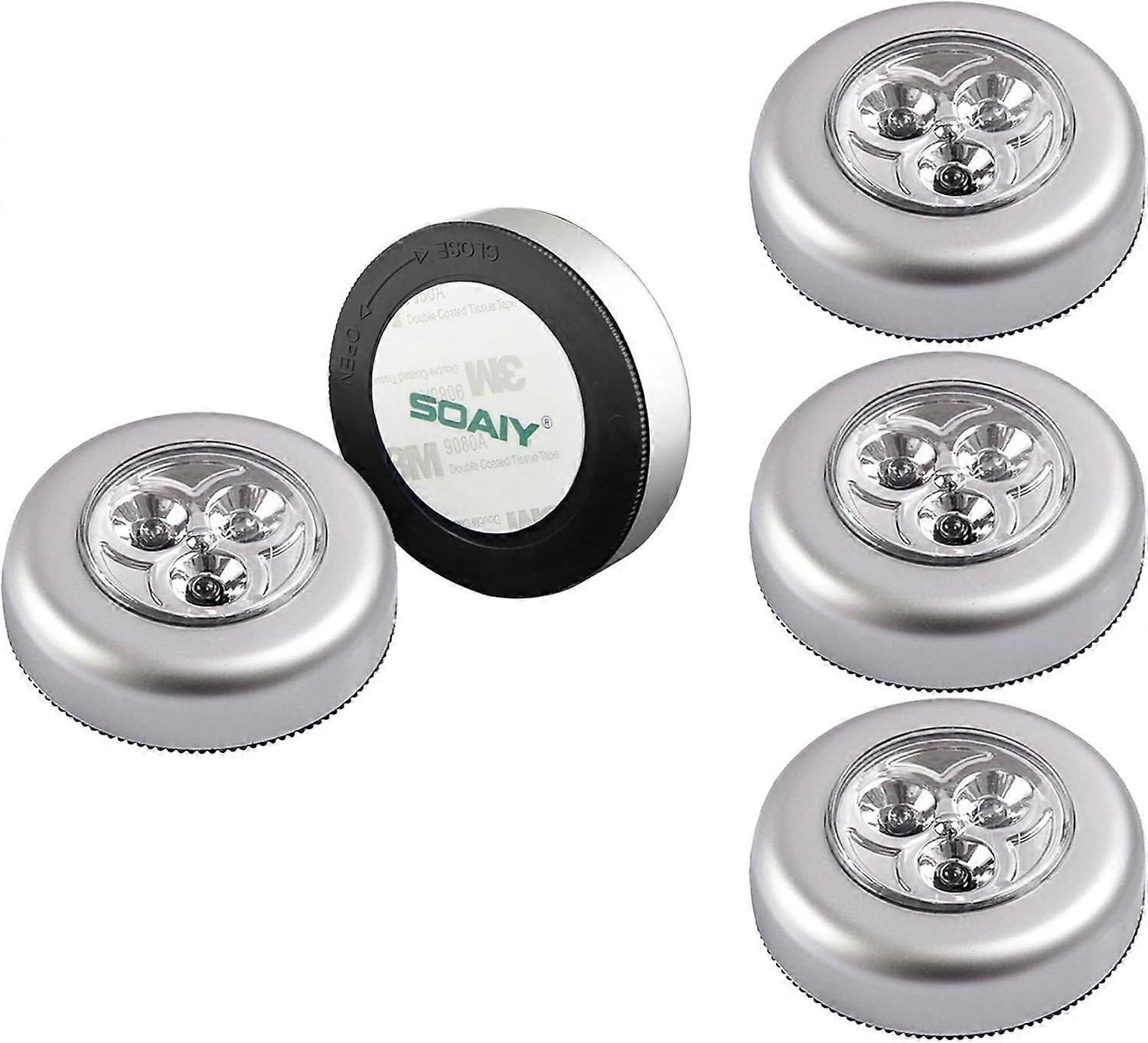 Set of 5 Self-Adhesive LED Spot Lamp Additional Lighting Powered by 3 Batteries for Wardrobe/Cupboard/Shelf/Entryway/Kitchen/Passage