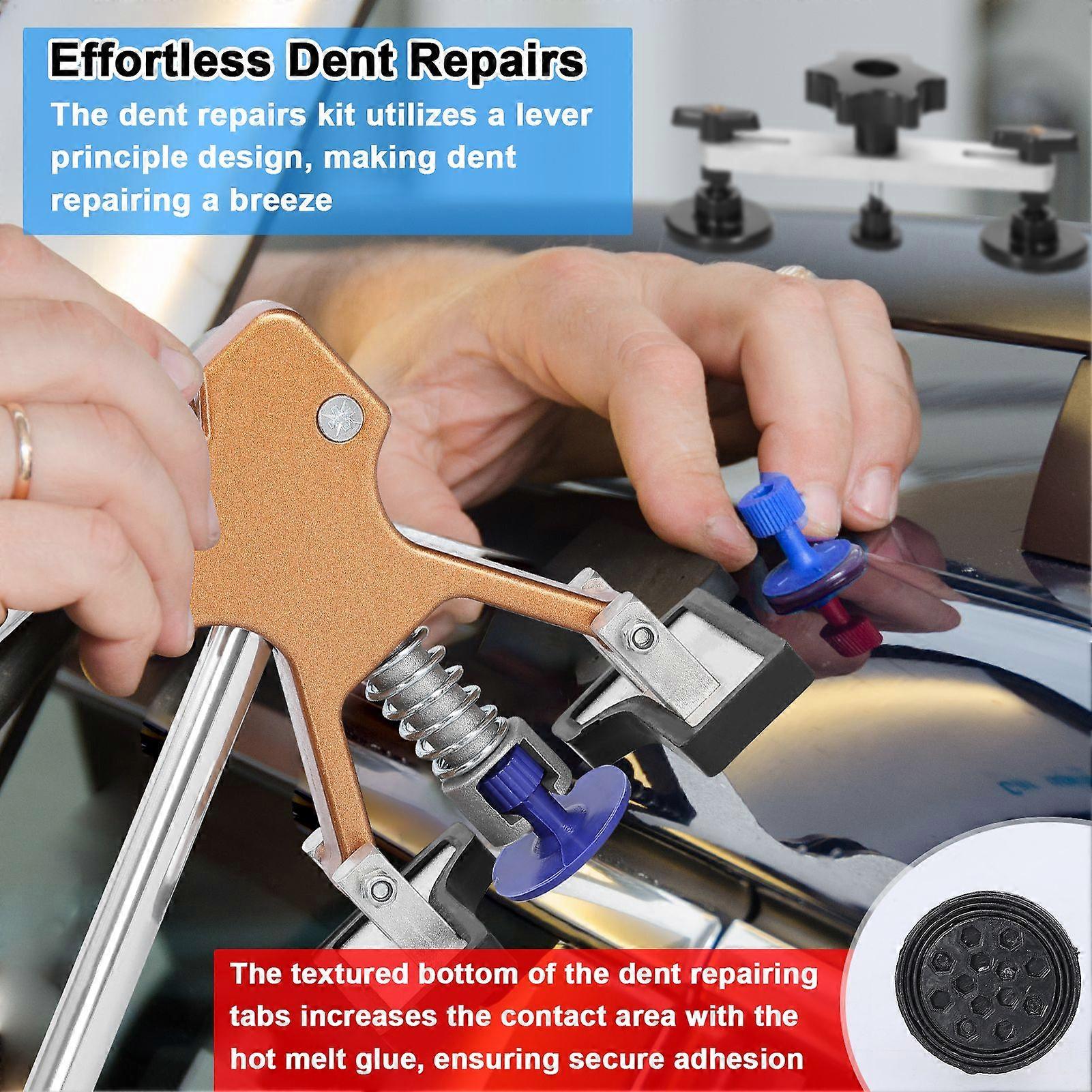 51PCS Paintless Dent Repairs Kit Adjustable Car Body Dent Removal Set Repairing Tools with Gold Dent Lifter Bridge Puller Glue Machine for Auto Dent R
