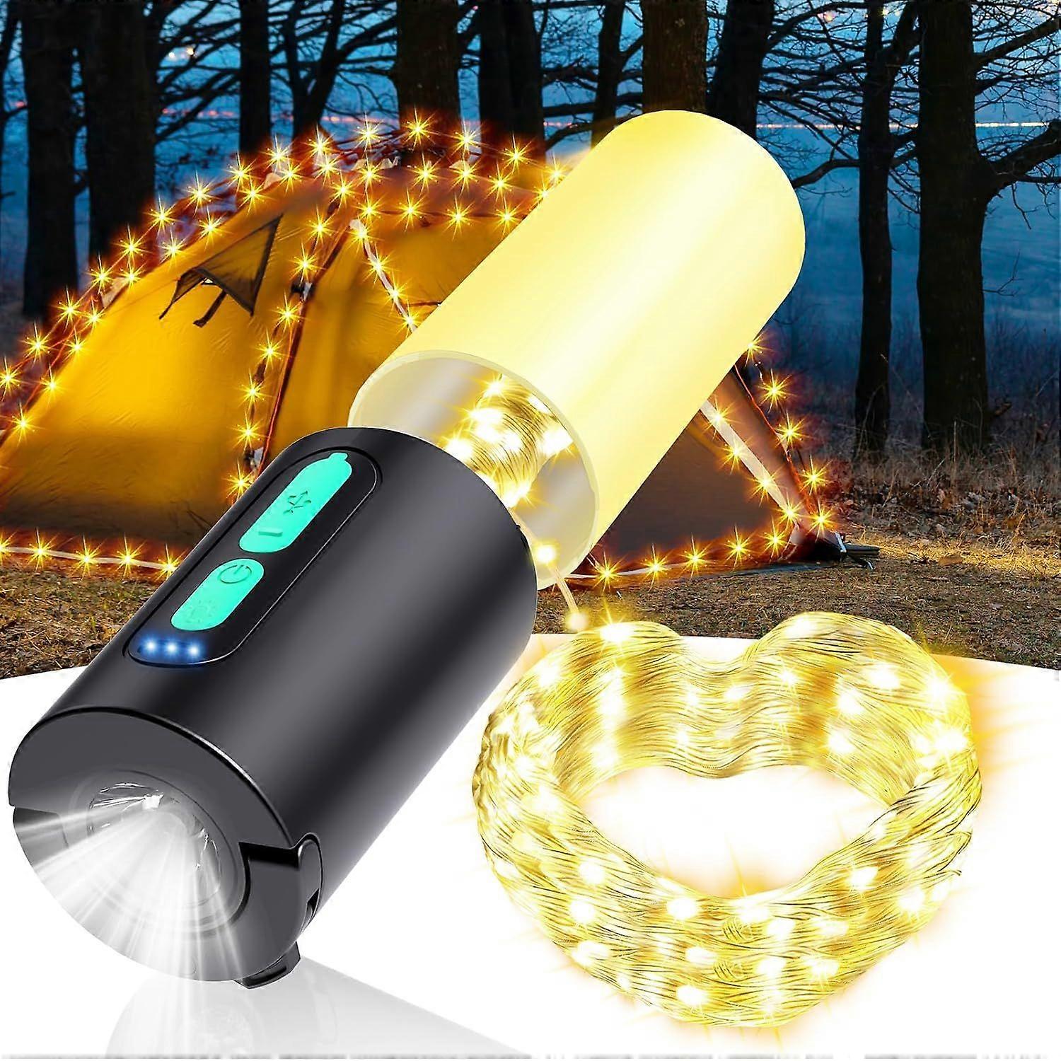 Camping String Lights,33Ft Light with Lanterns (4 in 1 Design),Camping Lights 2000mAh Charger,7 Modes,IPX6 Waterproof,Rechargeable Flashlights for Out