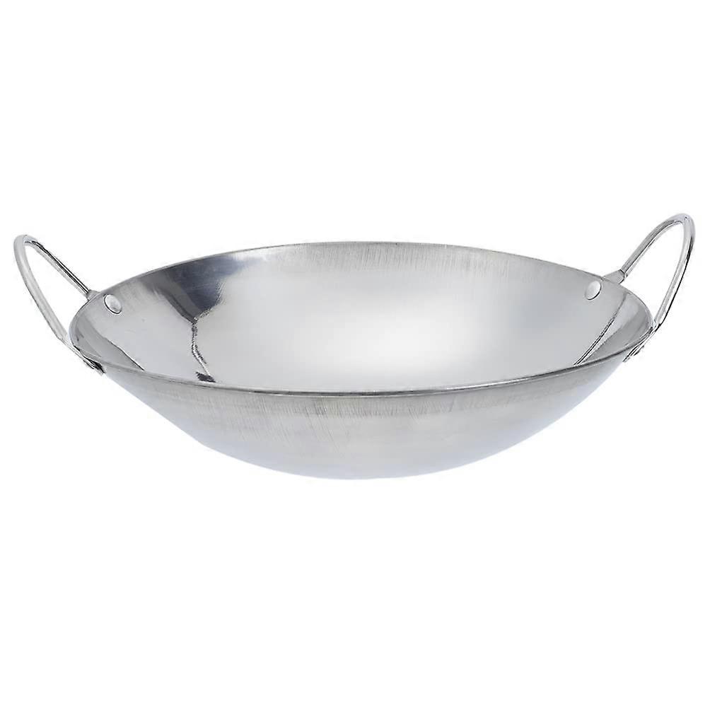 2 in 1 Stainless Steel Wok 8 Inch Double-Handed Round Bottom Deep Fry Pan for Grilling and Stir-Frying