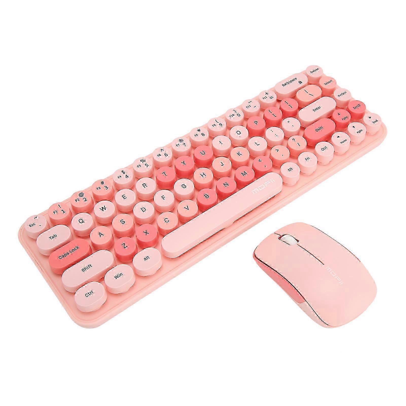 Usb Keyboard Mouse 2.4g Wireless 68 Keys Low Consumption Retro Cute Abs Gaming Keyboard Mouse For Pc Pink Mixed Color