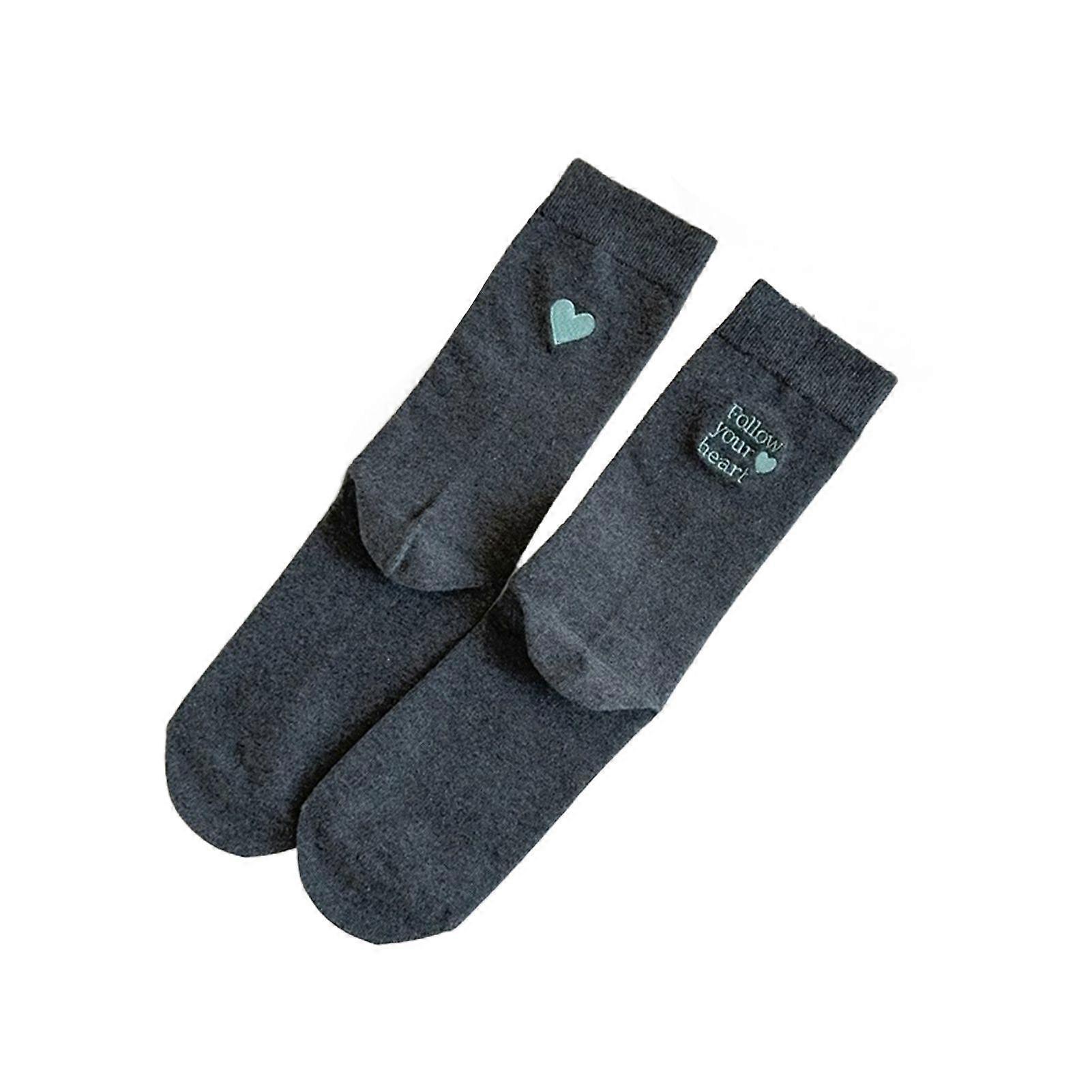 1 زوج زوجين جوارب الشتاء رسالة وتطريز القلب منتصف أنبوب مرونة عالية المضادة للانزلاق مقاس واحد يناسب جميع الجوارب اليومية الرياضية بالألوان النقية