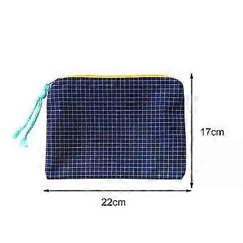Plaid Printing Handbag Ladies Cosmetic Makeup Storage Bags Cotton Zipper Small Portable Handbags Purse For Travel