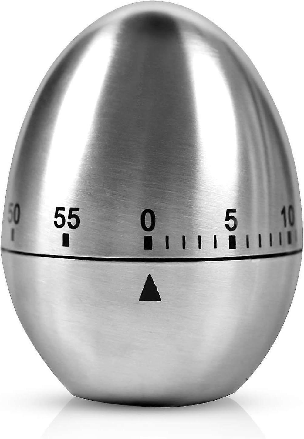 Stainless Steel Mechanical Egg Timer, Kitchen Countdown Timer, Silver Egg-Shaped Cooking Tool