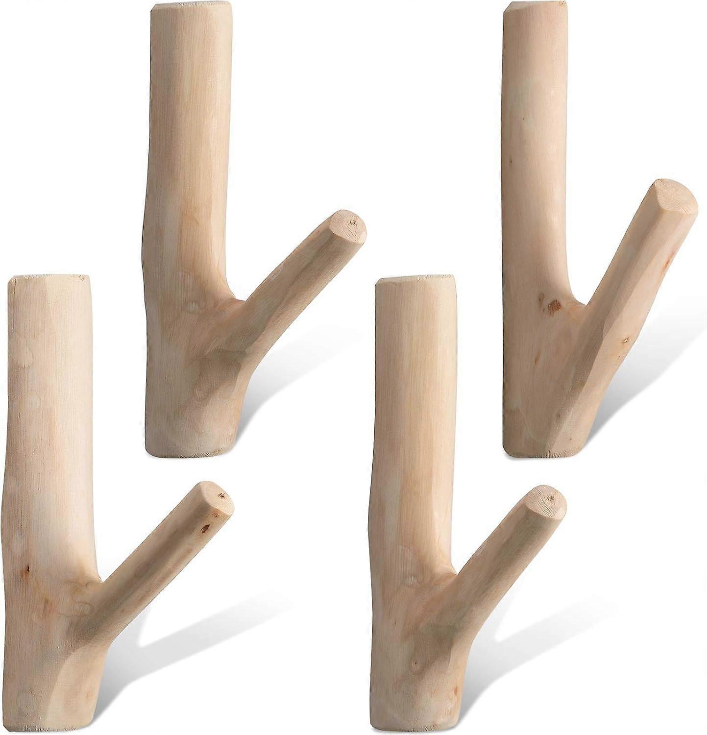 Vintage Style Real Wood Adhesive Wall Hooks, Unique Old Fashioned Design for Farmhouse Rustic Hat Coat Hooks, Decorative Wooden with Bark for Various