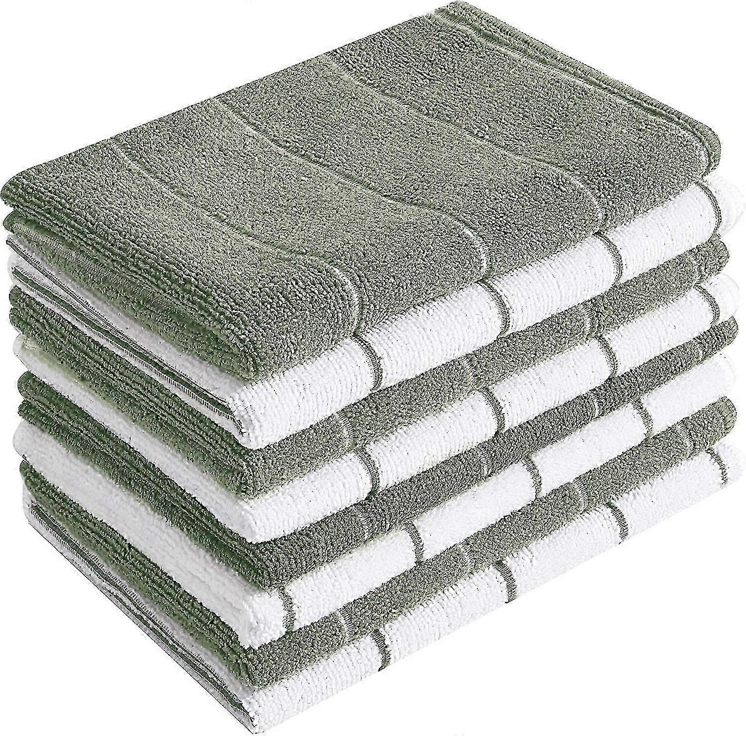 Microfiber Kitchen Towels - Super Absorbent. Soft And Solid Color Dish Towels. 8 Pack (stripe Designed Dark Green