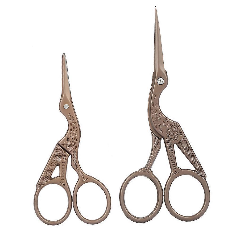 Retro Titanium Black Stainless Steel Carving Crane Shape Two Sizes Sewing Scissors