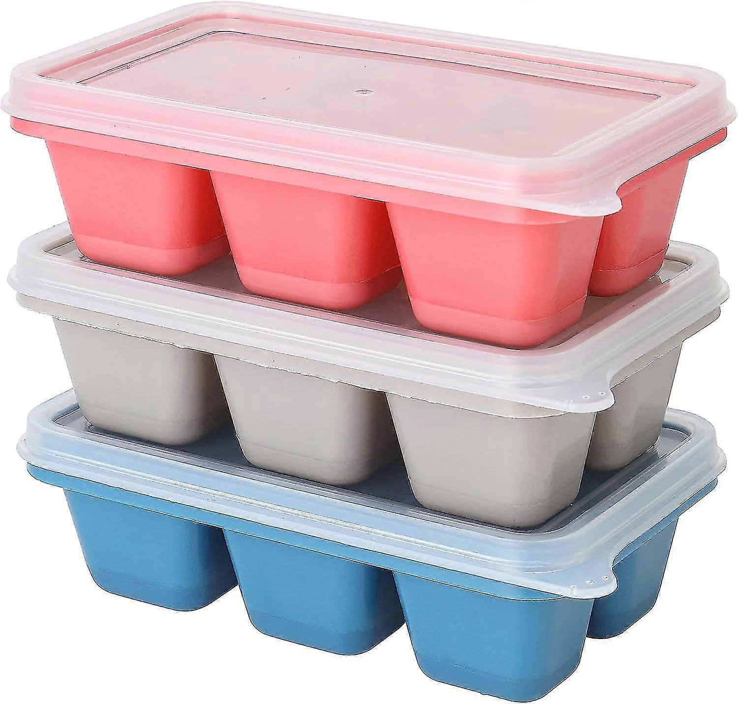 3 Pack Mini Ice Cube Mold with Lid, 18 Compartment Silicone Ice Cube Tray for Whiskey, Cocktails, Drinks, BPA Free, LFGB (Red+Gray+Blue)