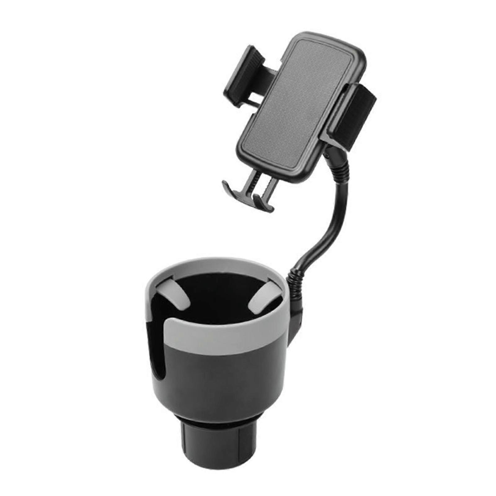 2 in 1 Car Cup + Phone Tablet Bracket Holder Car Water Bottle Stand Universal Cellphone Rack for 4-7.2in 360° Rotate Gray