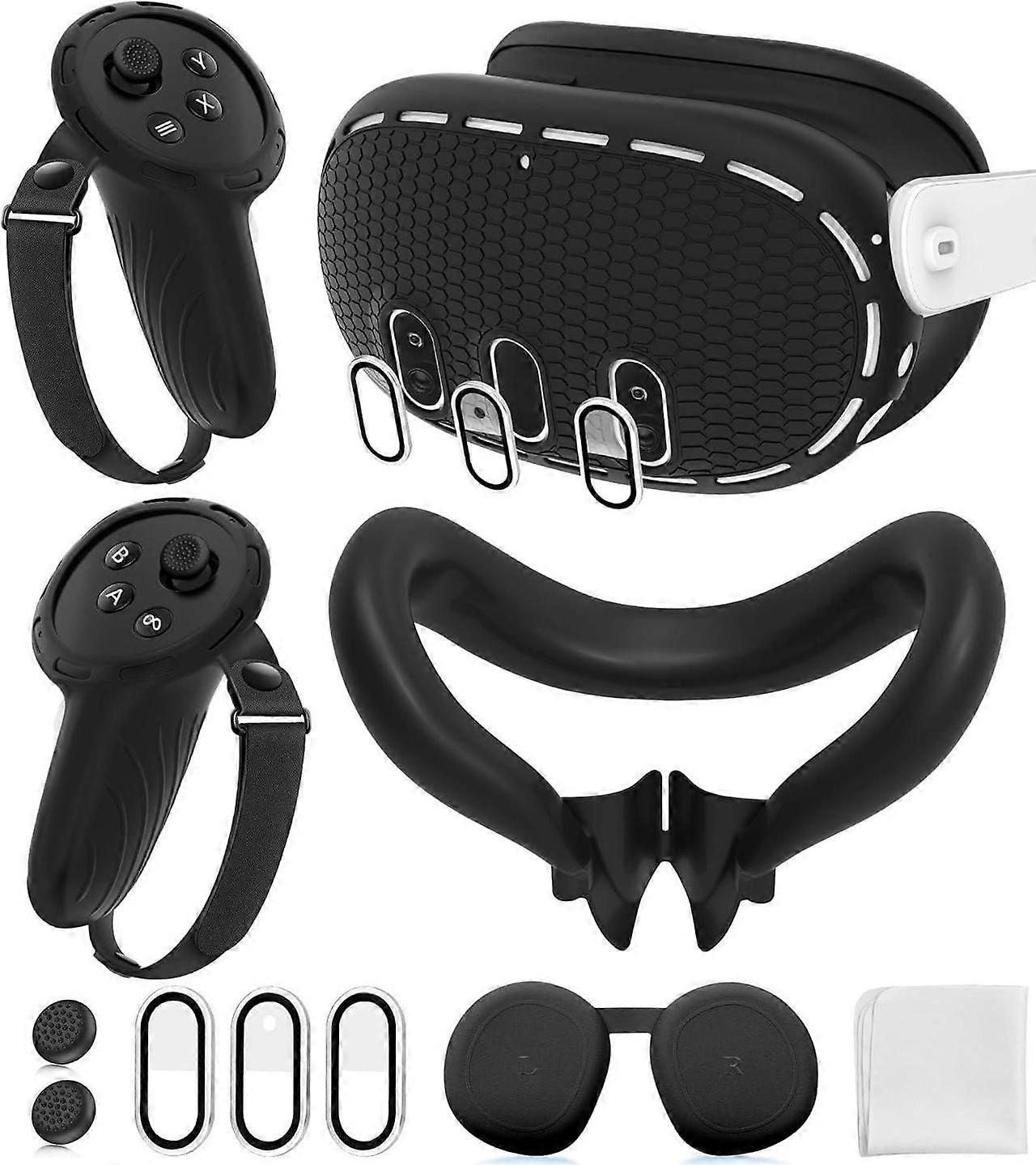 Silicone Cover Set Compatible with Oculus/Meta Quest 3 Accessories, Touch Controller Grips Cover, VR Shell Cover, Facial Interface Cover, Protective L