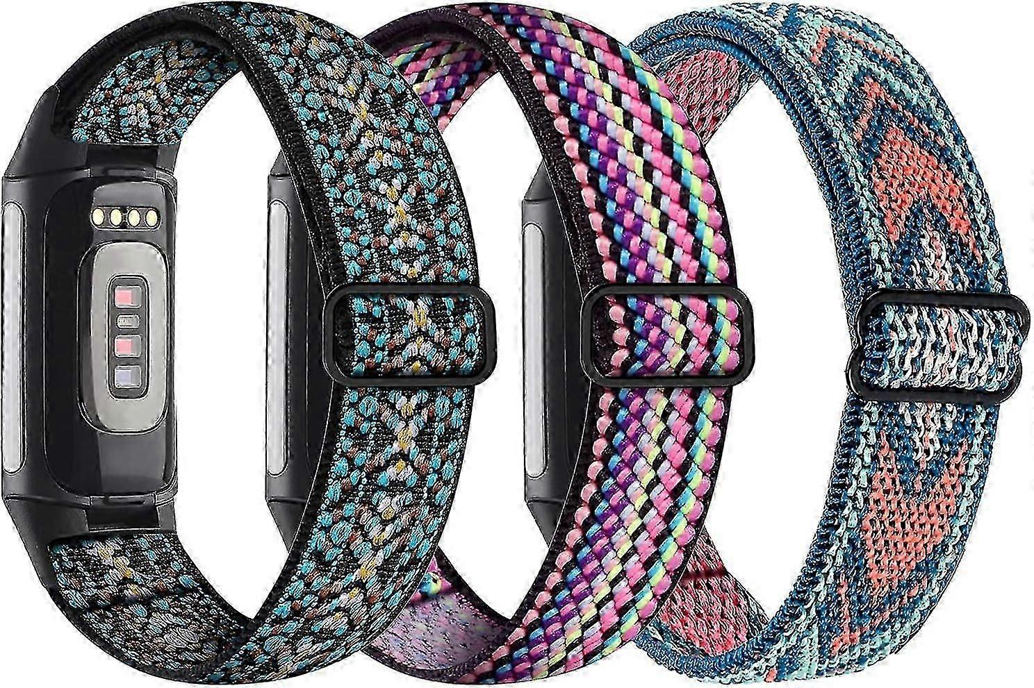 3 Pack Elastic Nylon Straps For Fitbit Charge 5 - Adjustable Fabric Breathable Replacement Straps