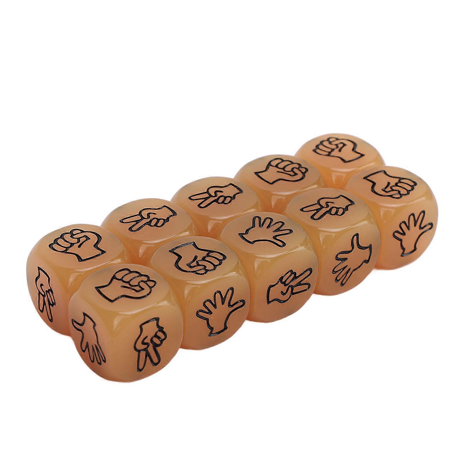 10pcs Finger Guessing Dice Luminous 6 Sided Lightweight Rock Scissors Paper Dice Set for Board Game Orange
