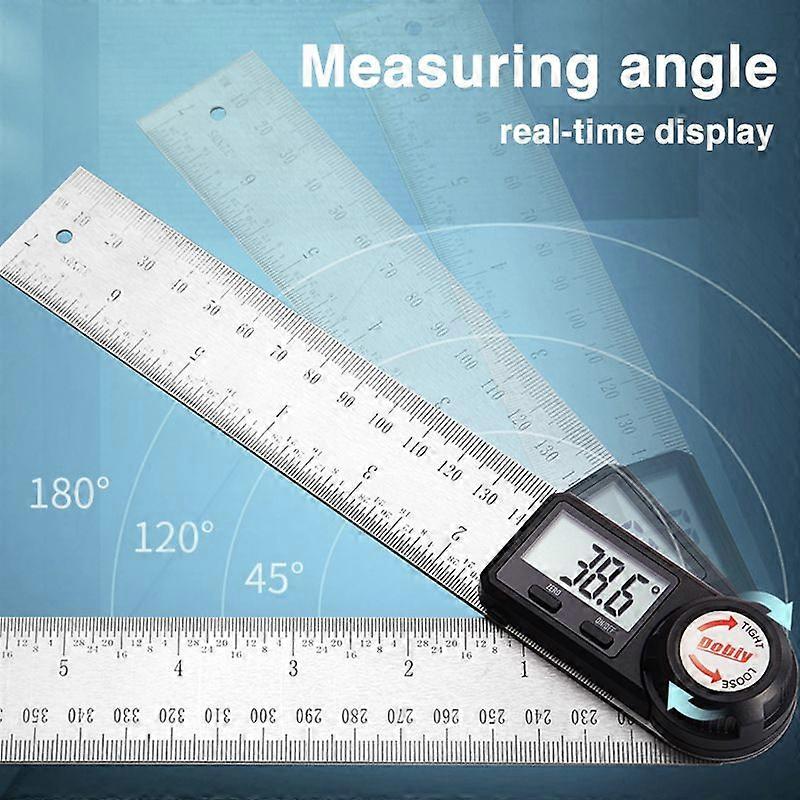 Digital Angle Ruler, Protractor, Stainless Steel 400mm Length and Angle Measurer with Hold, Zero and Large LCD Display, Mm/Inch System, for Woodworkin
