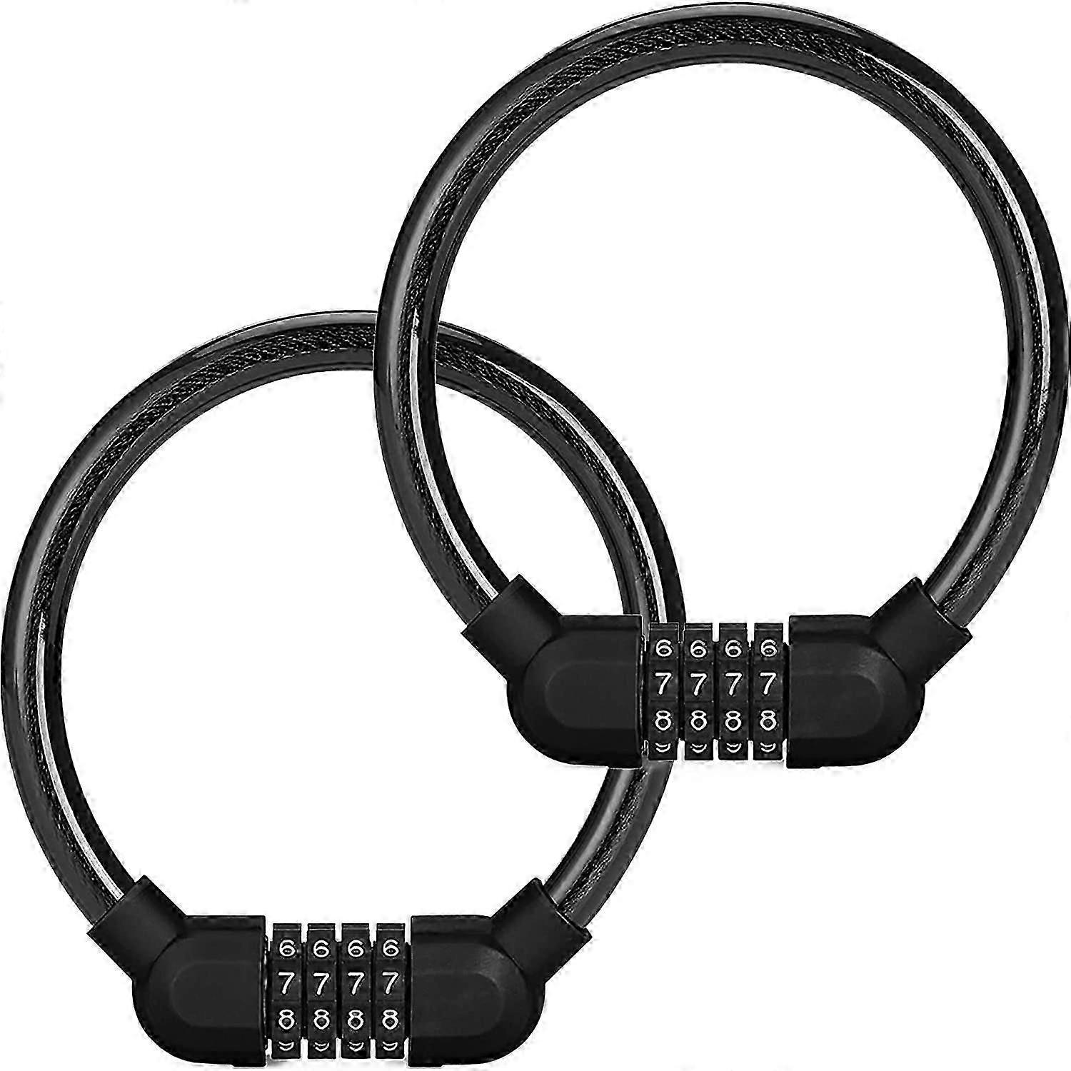 2Pcs Bicycle Code Lock with 4-Digit Password(Black,Each 40cm)
