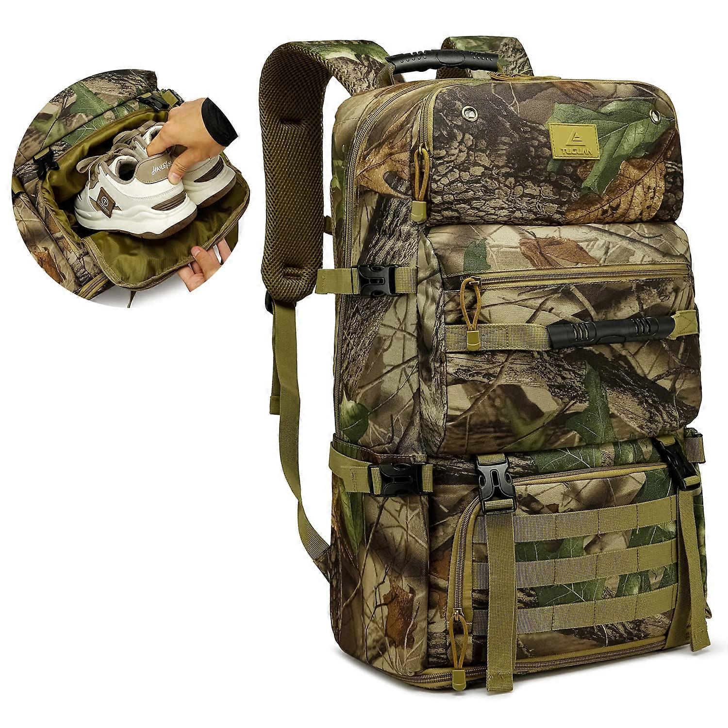 50/60L Camo Laptop Military Tactical Walking Backpack with Hydration Compatibility and Multiple Pockets