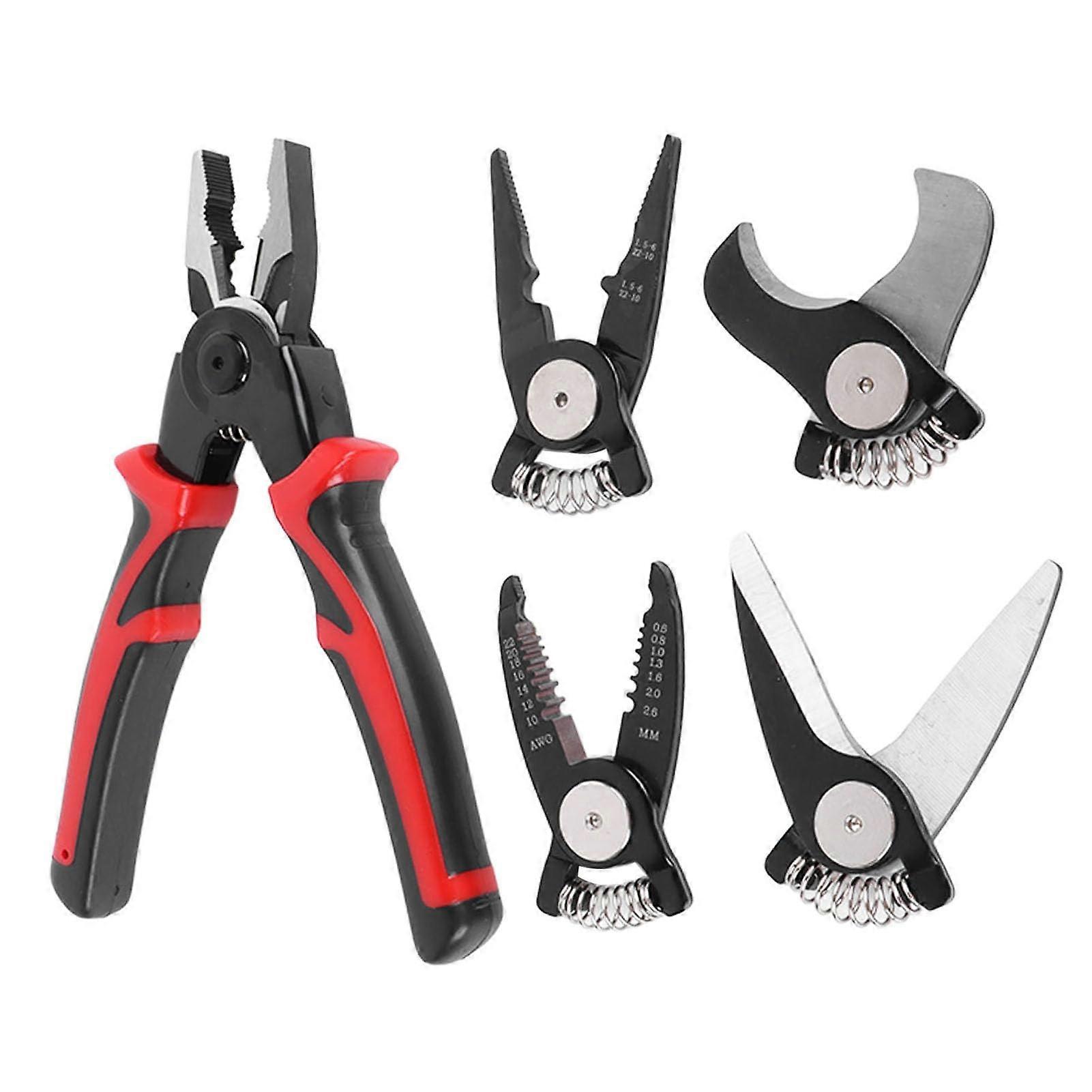 5 in 1 Pliers Set, Steel Interchangeable Pliers 5 in 1 Purpose All Versatile Tool Kit for Metal Sheet Wire Cutting Stripping Crimping