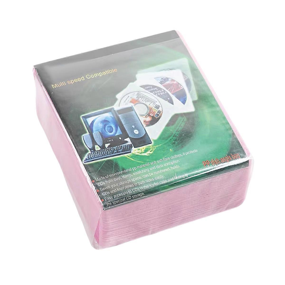 100 Pcs Dual-Sided CD/DVD Collection Set Scratch- Dust-Proof Storage Colorful CD Slot Bag Pink