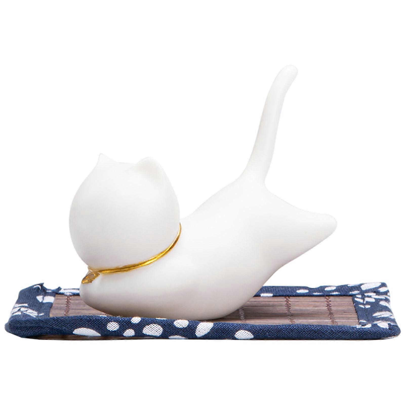 Stick Burner Holder Ceramic with Ashes catcher Plate Cat Statue for Meditation