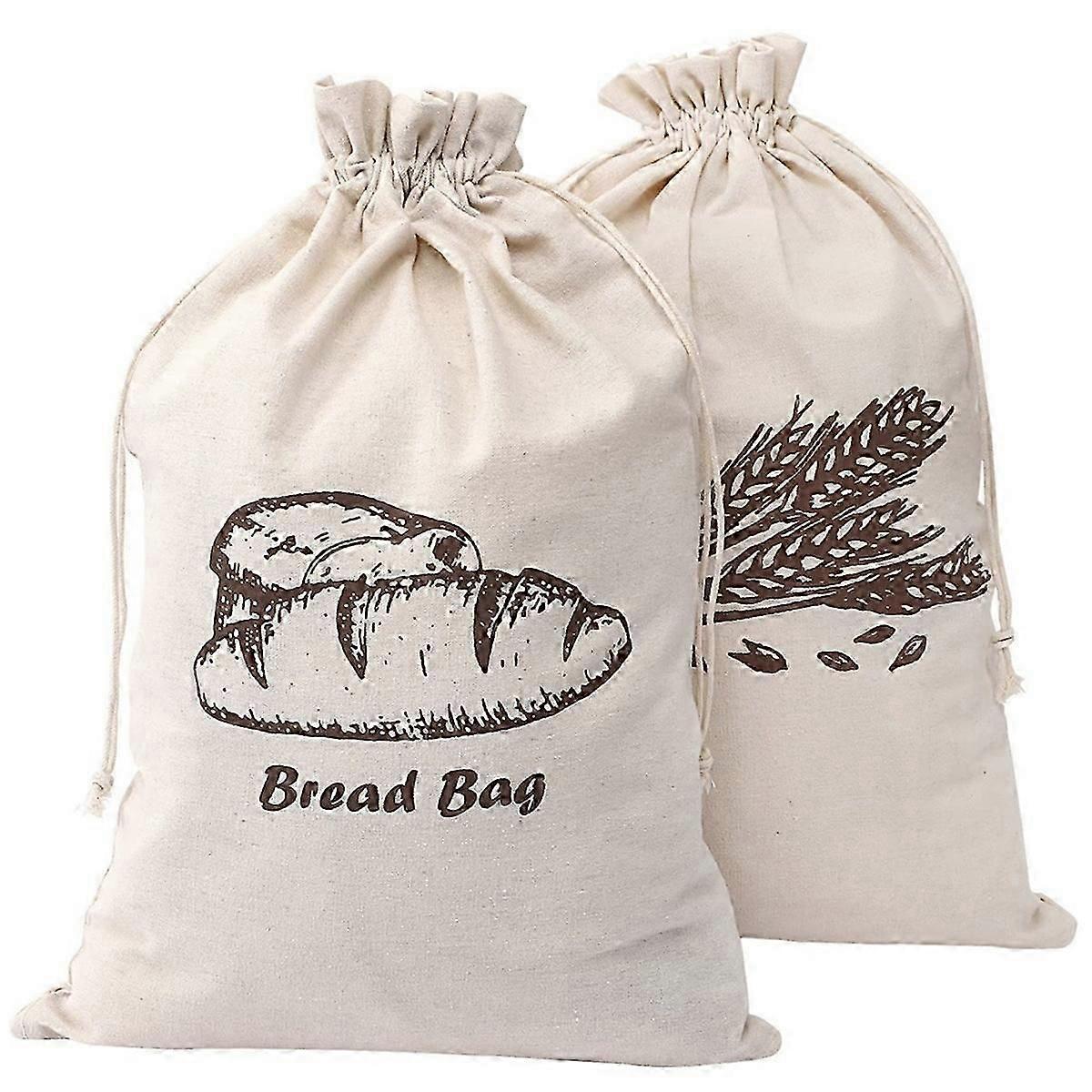 Linen Bread Bags for Homemade Bread Container, 2 Pcs 30X40cm Unbleached & Reusable Bread Storage, Na