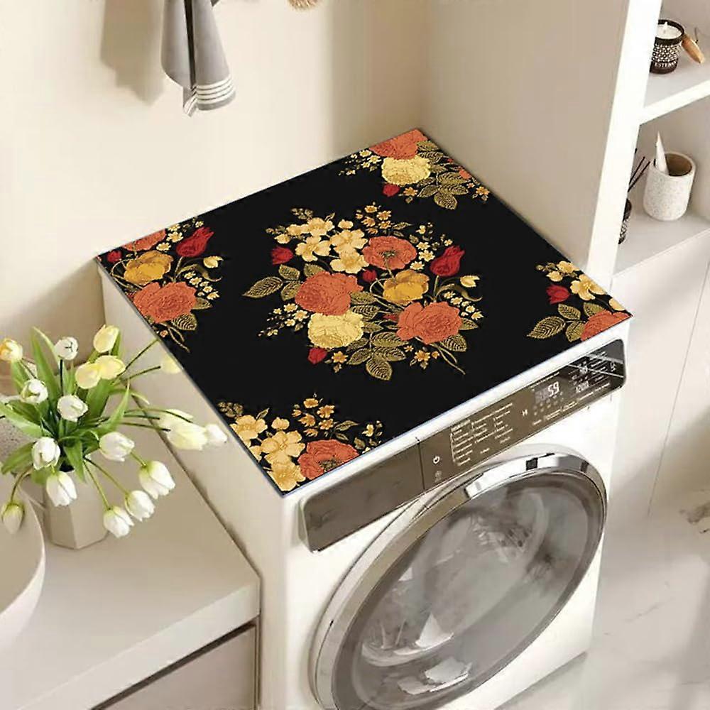3D Washing Machine Mat Non-Slip Universal Fit Suction-Capable Quick-Dry Vintage Rose 40x50 cm