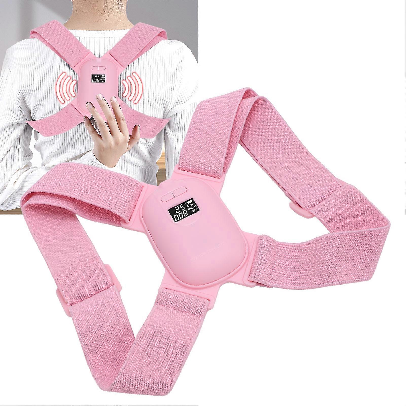 Smart Posture Corrector with Digital Screen Vibration Reminder Adjustable Anti Humpback Intelligent Brace Straightener for Daily Use Study Roseate