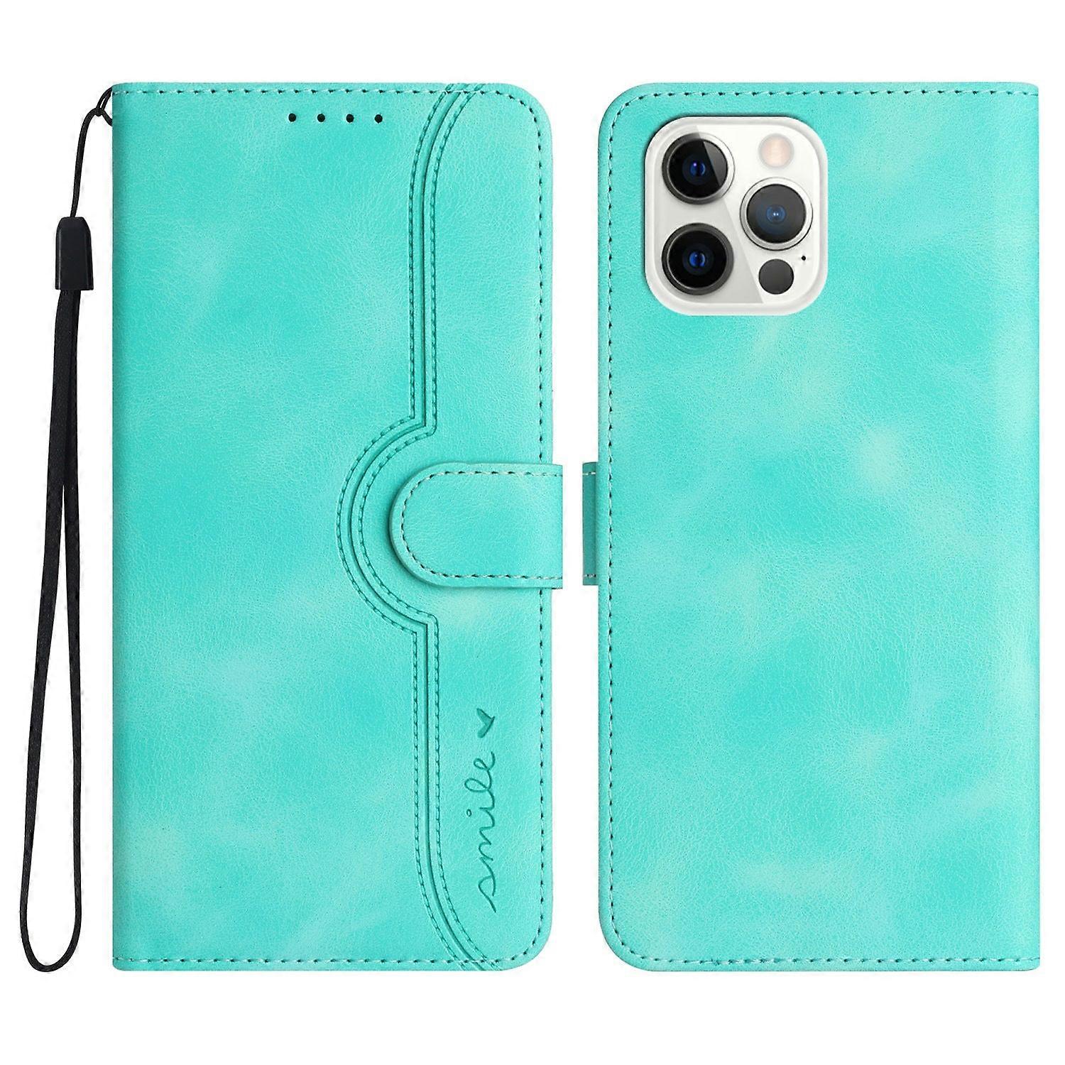Case For Iphone 14 Pro Max Light Blue Smiley Face Embossed Flip Card Slot