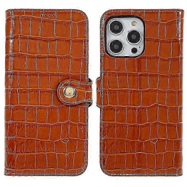 Genuine Cowhide Leather Phone Case for 14 Pro Max with Crocodile