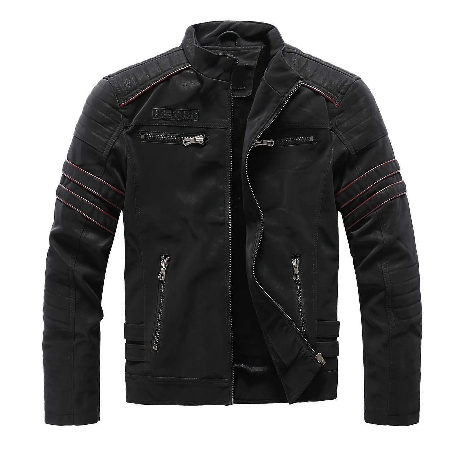 Leather Jacket Men's Motorcycle Jacket Waterproof Breathable Pullover Transition Jumper Black A8 3XL