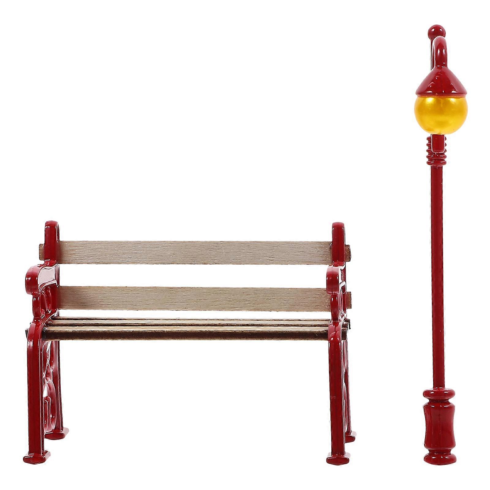 Mini Garden Lamp Zinc Alloy Decoration for Dollhouse Tiny Park Bench Chair 1Set