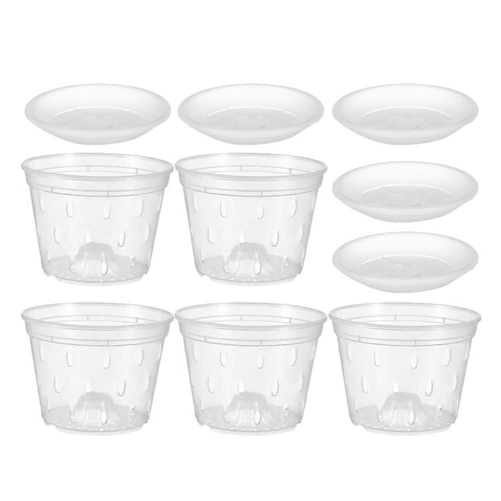 Orchid Plastic Flowerpots with Holes and Saucers Round Breathable Slotted Design for Indoor Planting 5 Sets