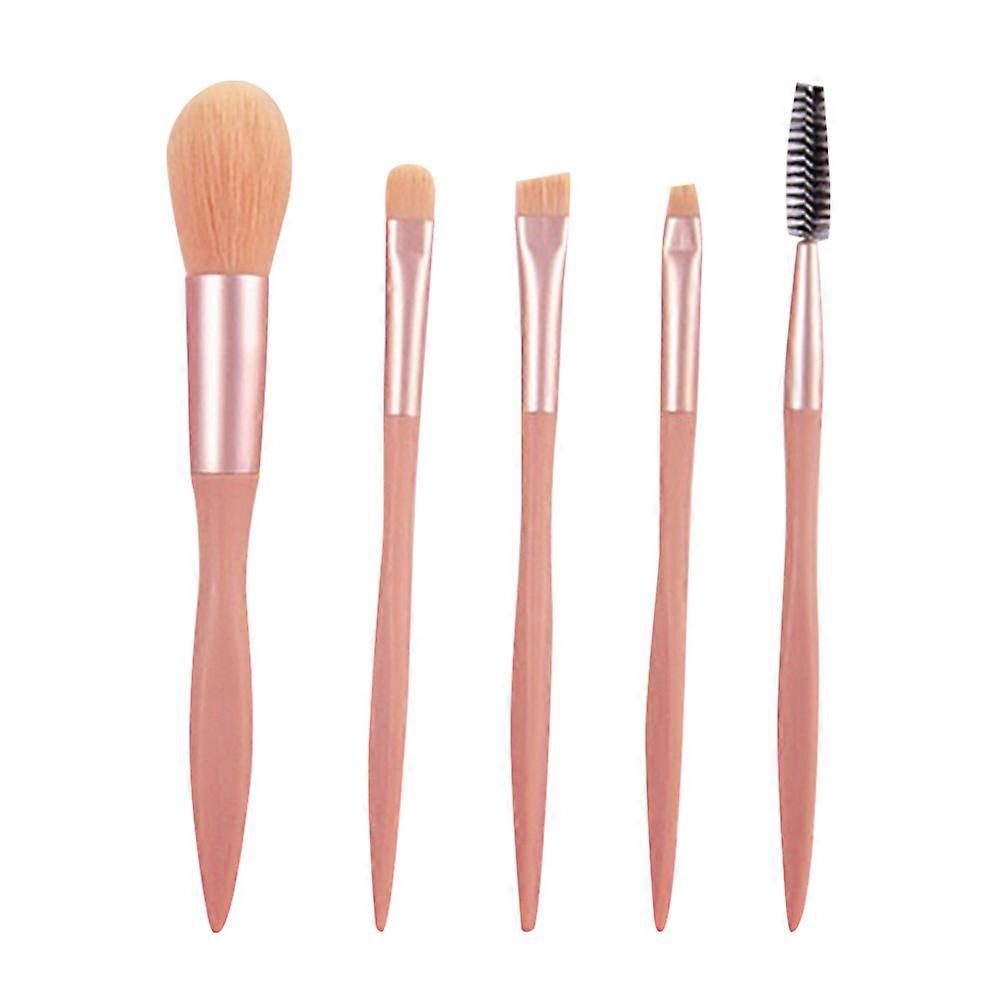 Travel Makeup Brush Set Daily Use Highlighting Precise Application Plastic Material Pink 5Pcs