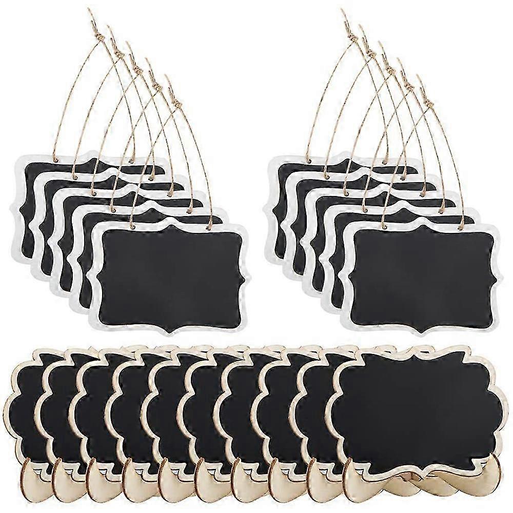 20 Pack Mini rettangolo lavagna etichette con supporto e gancio per appendere, piccola bacheca in legno-jc