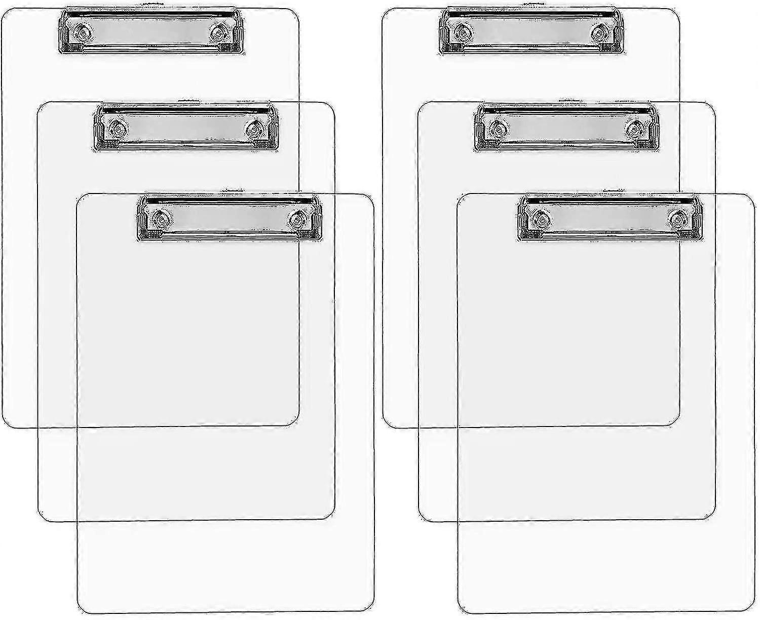 6pcs A4 Klemmbrett - Strapazierfähiges transparentes Acryl-Klemmbrett Klare Klemmbretter mit niedrigem Profil