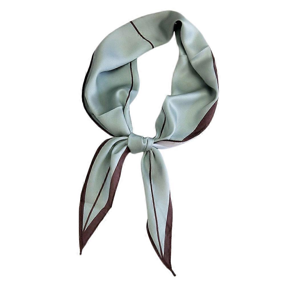 Women Neckerchief Scarf Rhombus Pattern Emulation Silk Clothes Decorative Green 118x38cm 1Pack