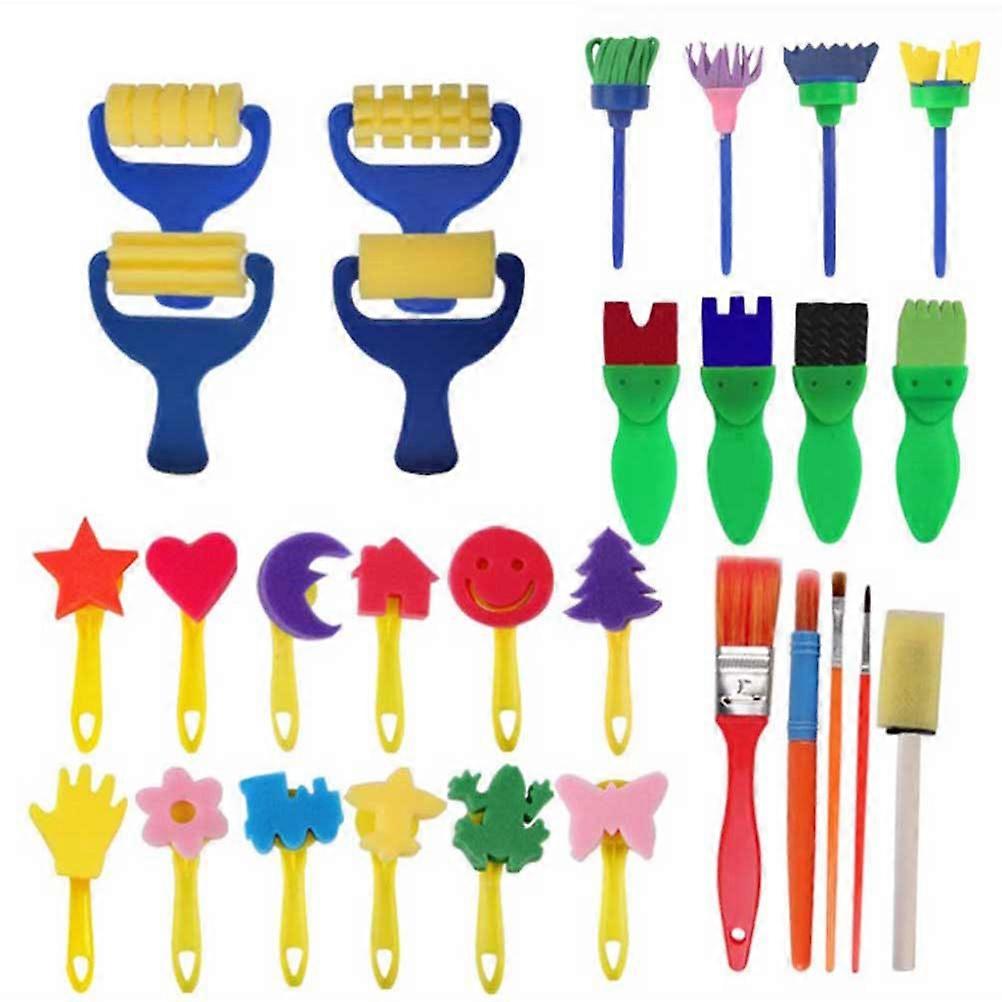 Gyermek szivacs ecsetek gyerekek rajz DIY művészeti projektek, amelyek megakadályozzák a kezek szennyeződését 29db