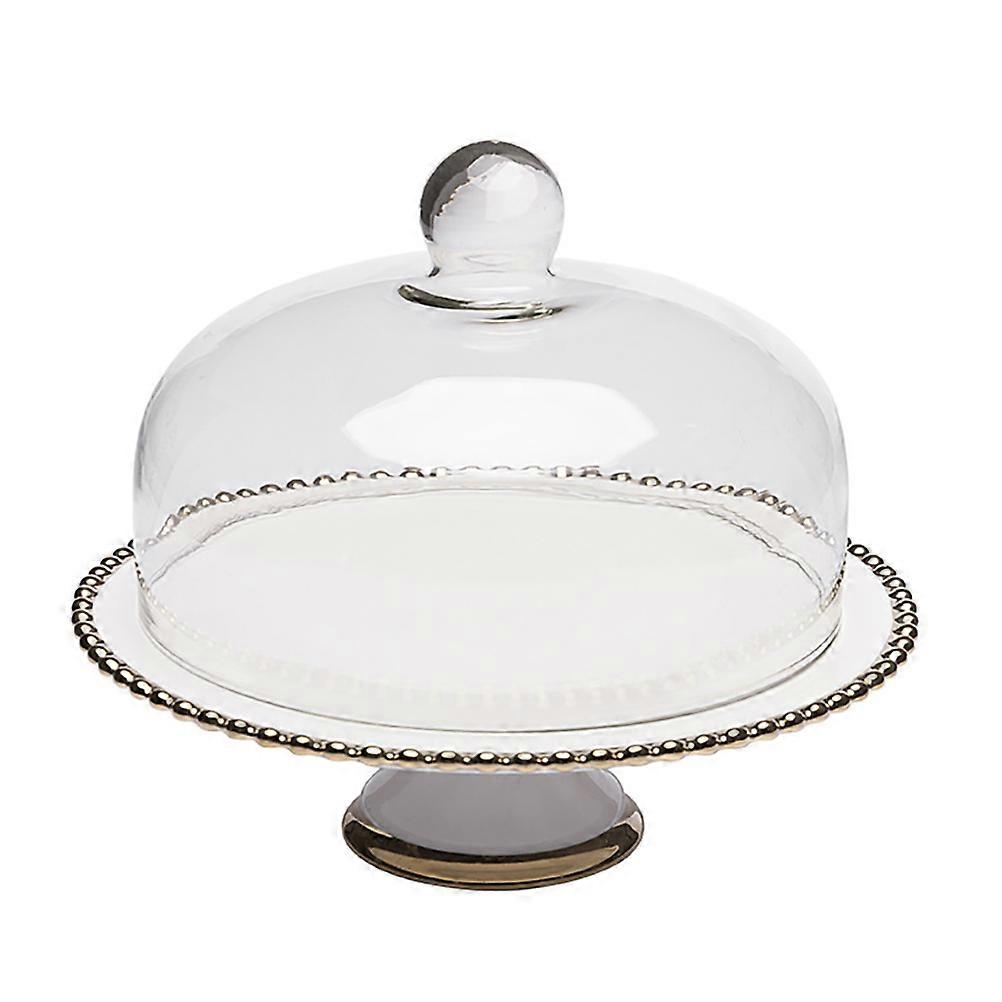 Glass Cake Stand Dome Lid For Party Use Food Protection 25x25x23.5cm 1Set