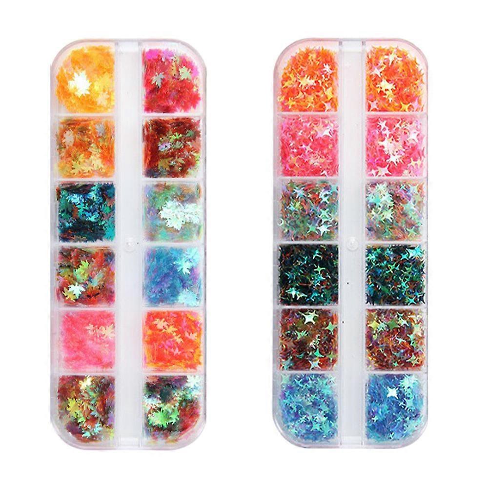 Manicure Nail Supplies Sequin Stickers Maple Leaf Shape Assorted Color DIY Crafts Professionals 2 Sets