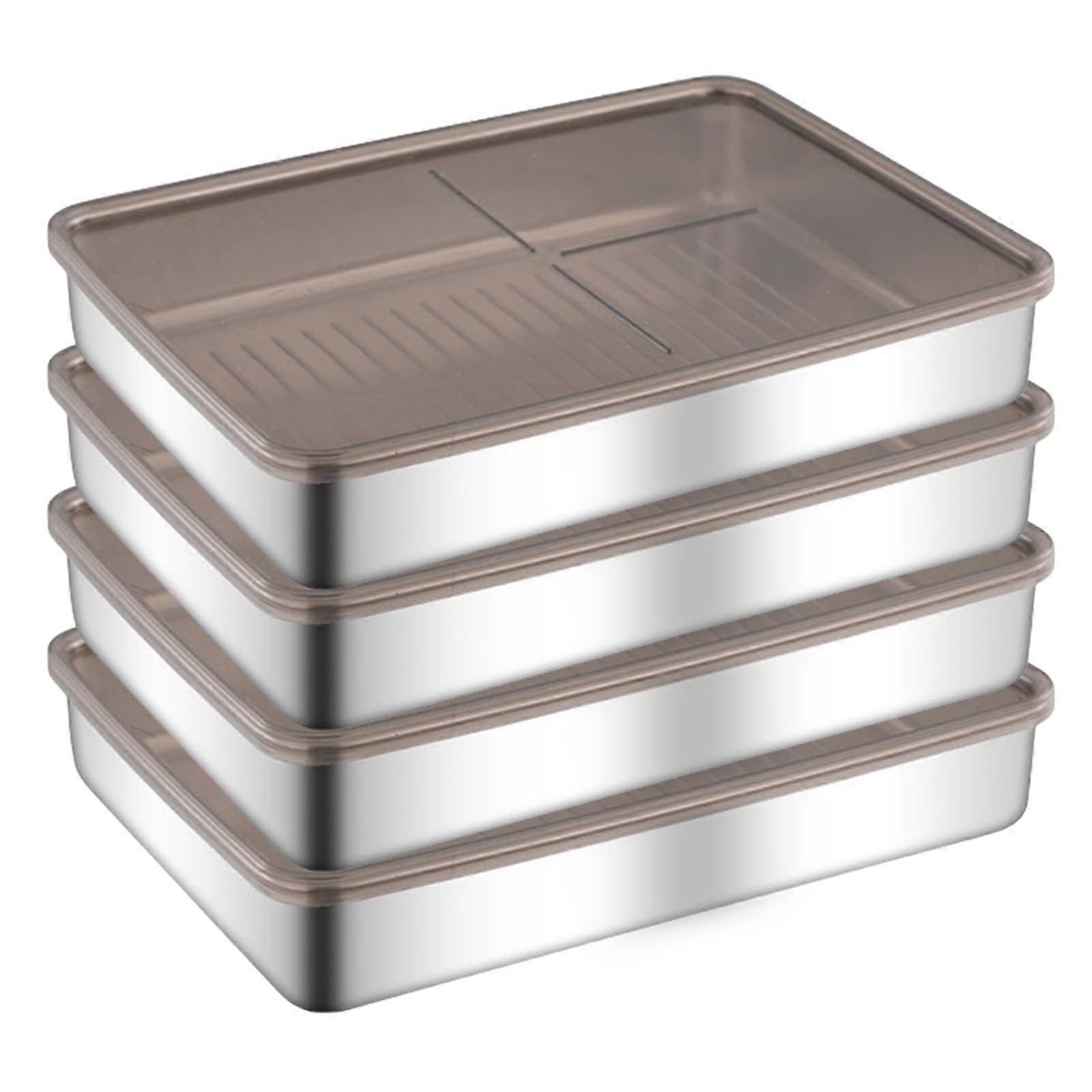 Set of 4 Stainless Steel Food Containers, 800 ml, for Cheese, Fruit, Salads