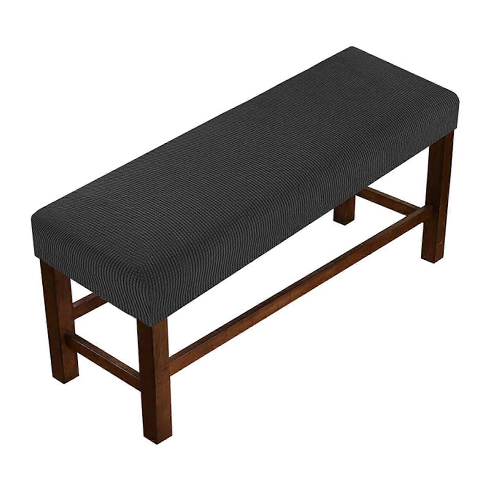 Large Rectangular Bench Cover 90-120 cm, Washable Stretch Dining Seat Protector, Dustproof Black Footstool Cushion Cover