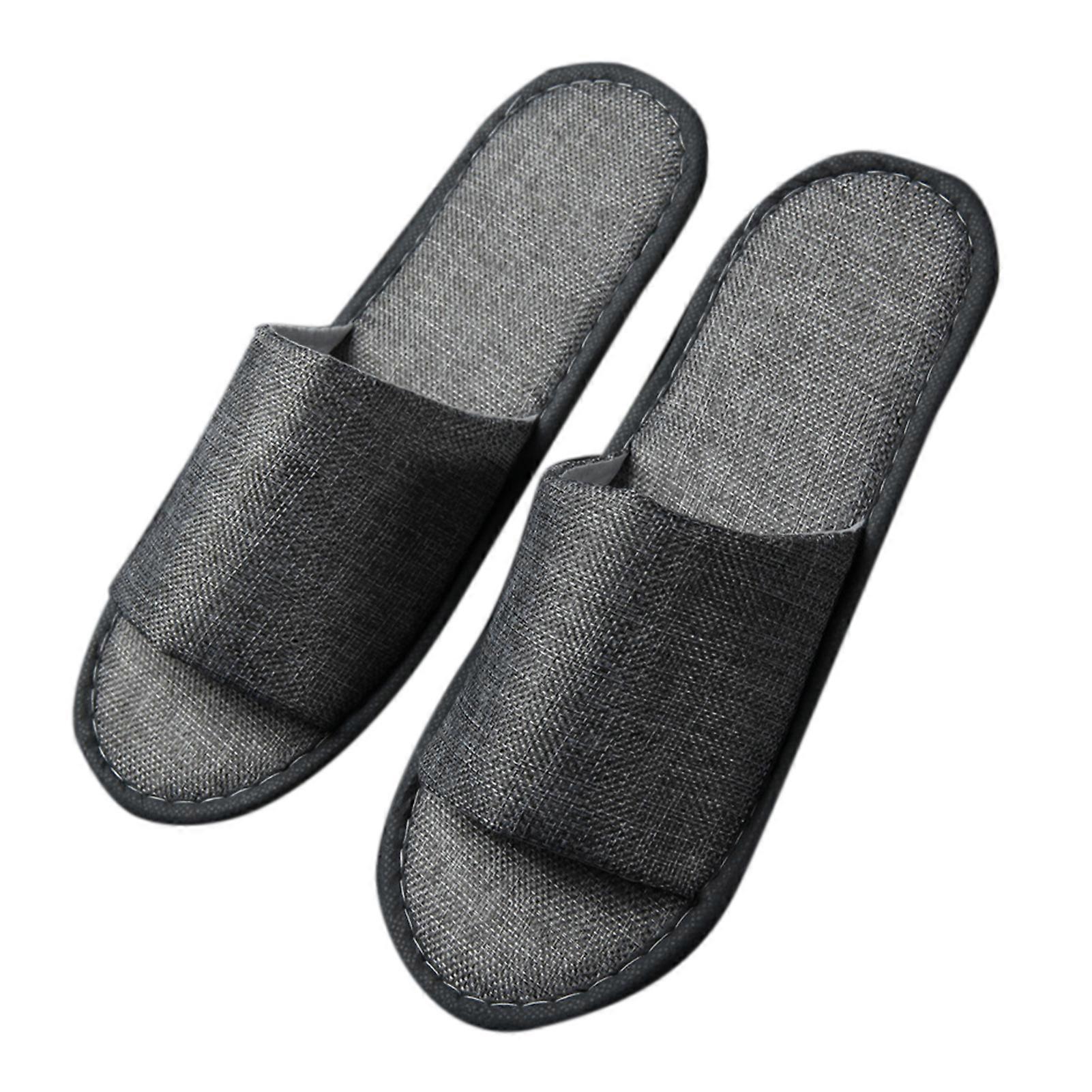 Disposable Linen Slippers, Thick, Non-Slip, Cotton and Linen, for Men and Women, Gray, Half Surrounded
