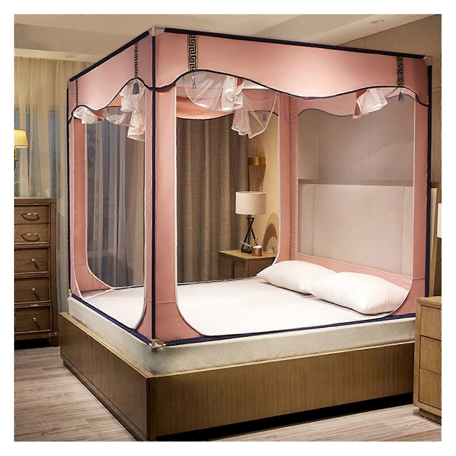 Mosquito Net Tent Canopy for Beds SelfStanding Tent for Camping Design Fully Closed Net Base 180*220cm Pink