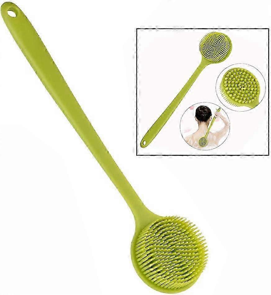Long Handle Non Slip Silicone Bath Brush, Green