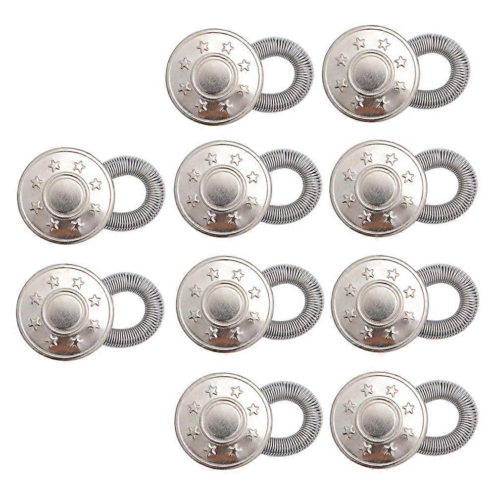 Waistband Extender Button Alloy Jeans Button Pants Extenders Stretchable Adjustable Silver 0.9x1.6x3CM 10Pcs
