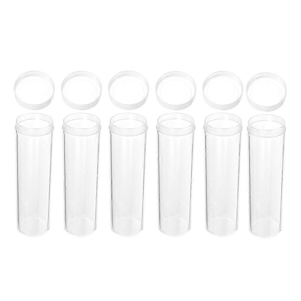 Clear Coin Tubes Set of 6 – Holders for Quarters, Dimes, Pennies with Lids for Easy Identification and Protection