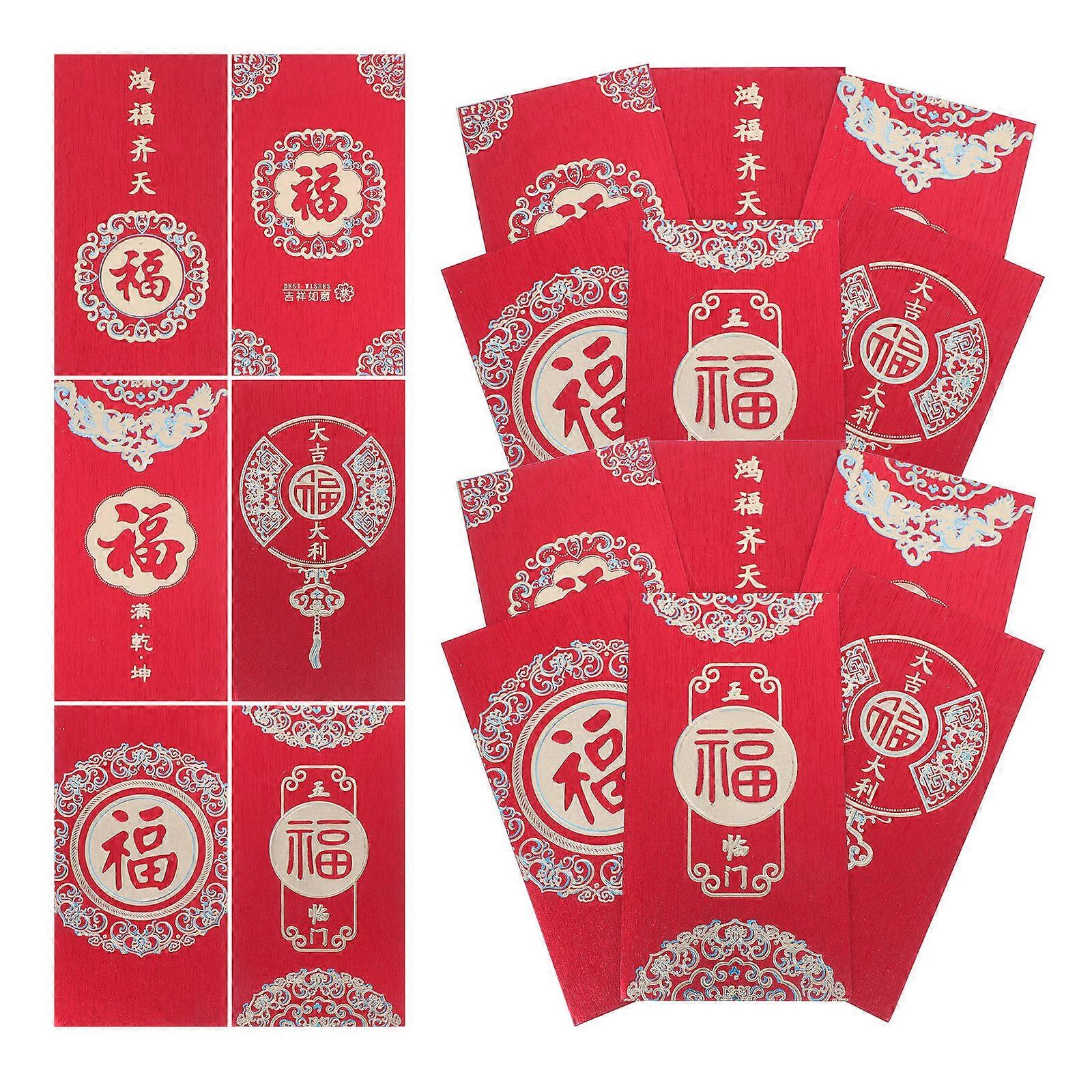 Red Envelopes Chinese Money Envelopes Blessings Sharing For Family Friends 24Pcs Rectangular Shape