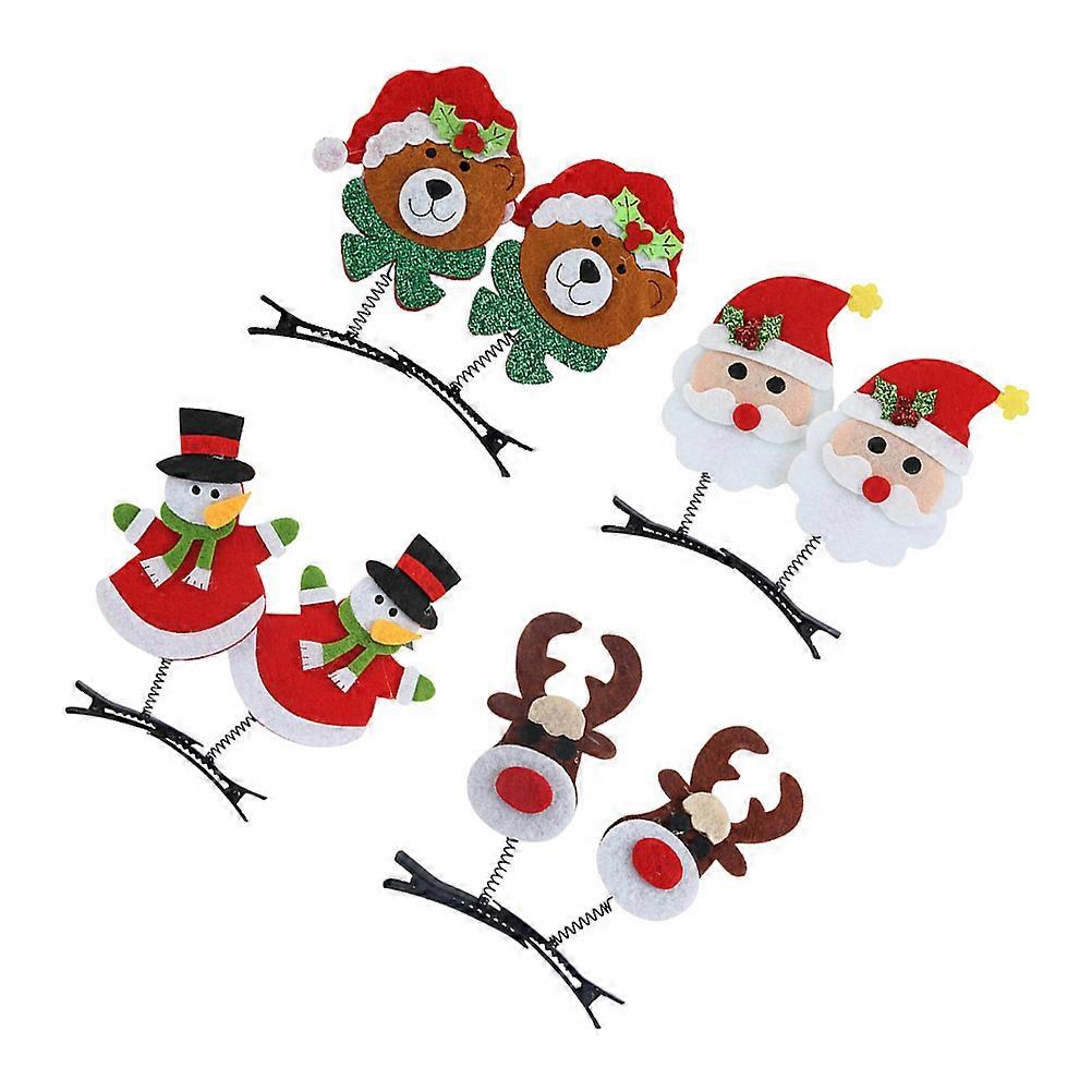 8pcs Assorted Christmas Hair Clips for Party Decor Felt and Ferroalloy Santa Elk Snowman Styles