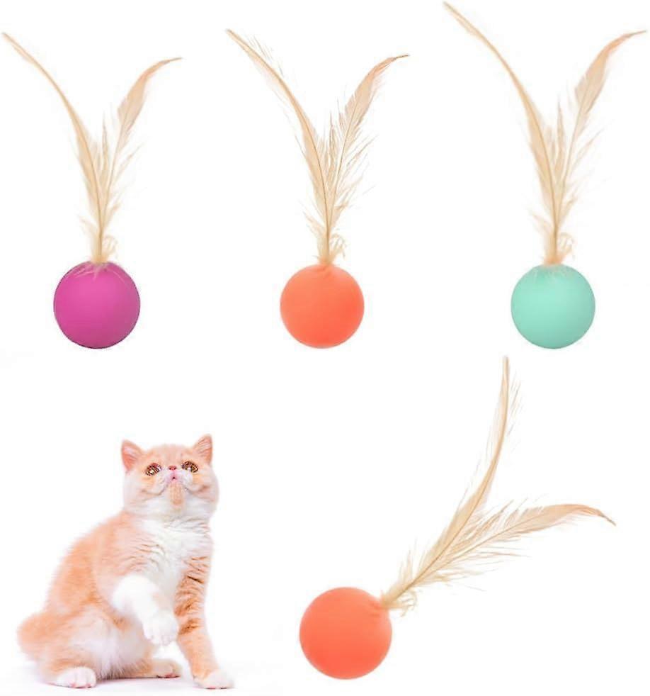 Cat Toy Balls with Feathers - 3 Pack Bouncing Balls for Indoor and Outdoor Play, Durable Cat Interaction Toys