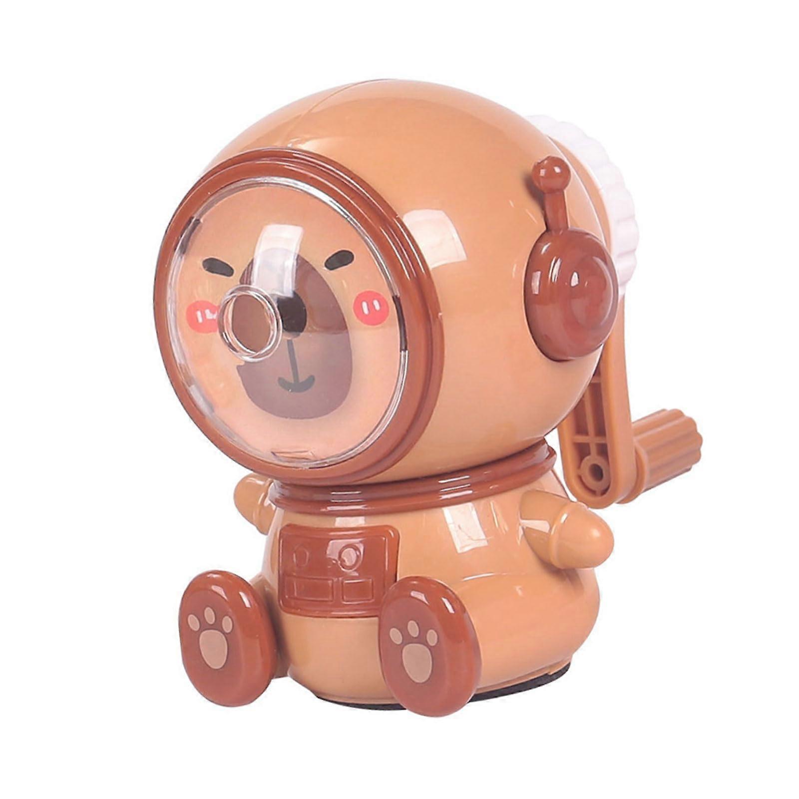 Manual Pencil Sharpener with Container, Automatic Feed, Compatible with 6-8mm Wooden Sketch Pencils, Dark Coffee Color