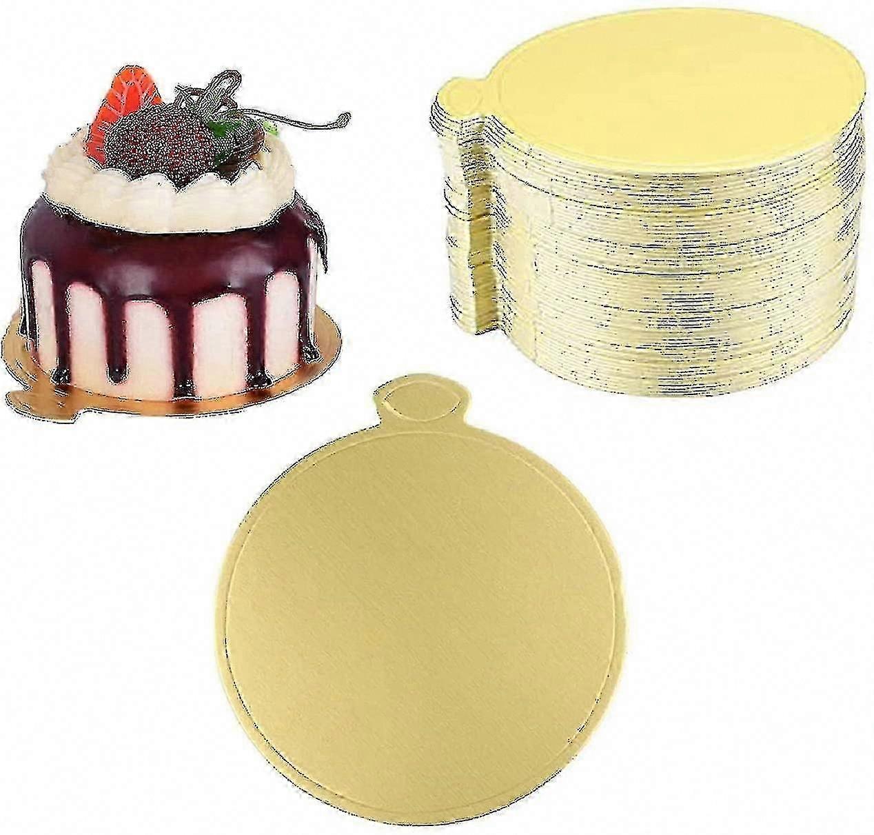 100 لوحة كعكة ذهبية مستديرة للموس والكب كيك - 100 قطعة قواعد صينية من الورق المقوى المزخرف للحلويات الصغيرة