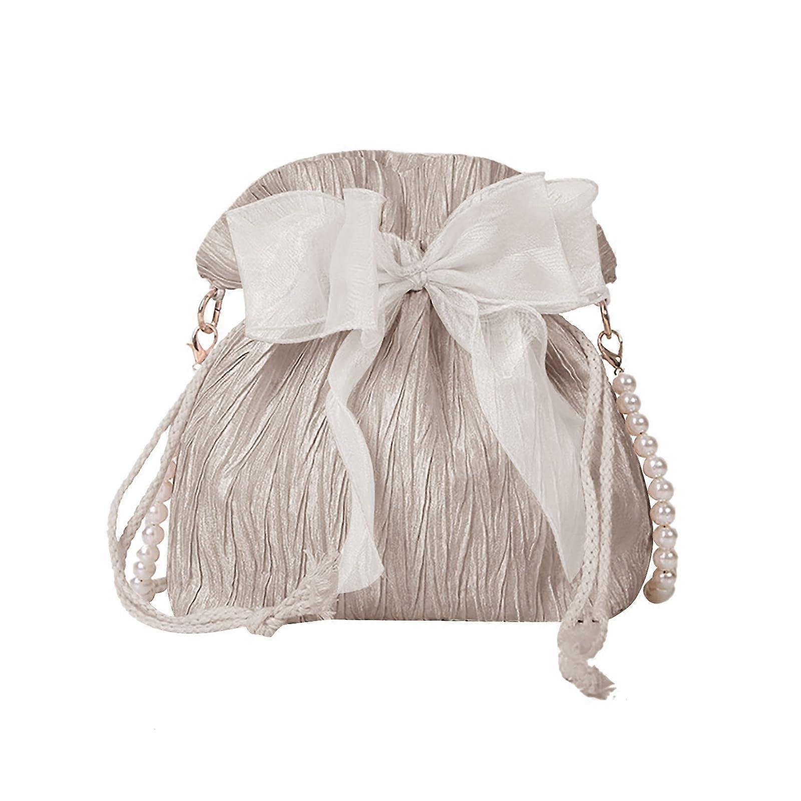 Women's Fashion Butterfly Beaded Chain Shoulder Bag with Handle Roll Khaki One Size